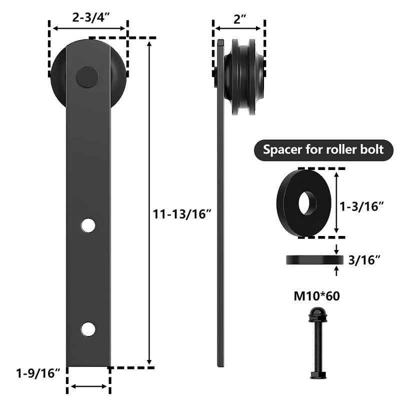 skysen Sliding Barn Door Hardware Roller Set Black (I Shape Hanger Set) - Image 4